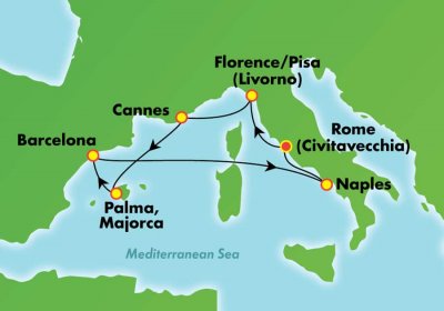 Trasa rejsu MORZE ŚRÓDZIEMNE z/do Rzymu Trasa rejsu MORZE ŚRÓDZIEMNE z/do Rzymu