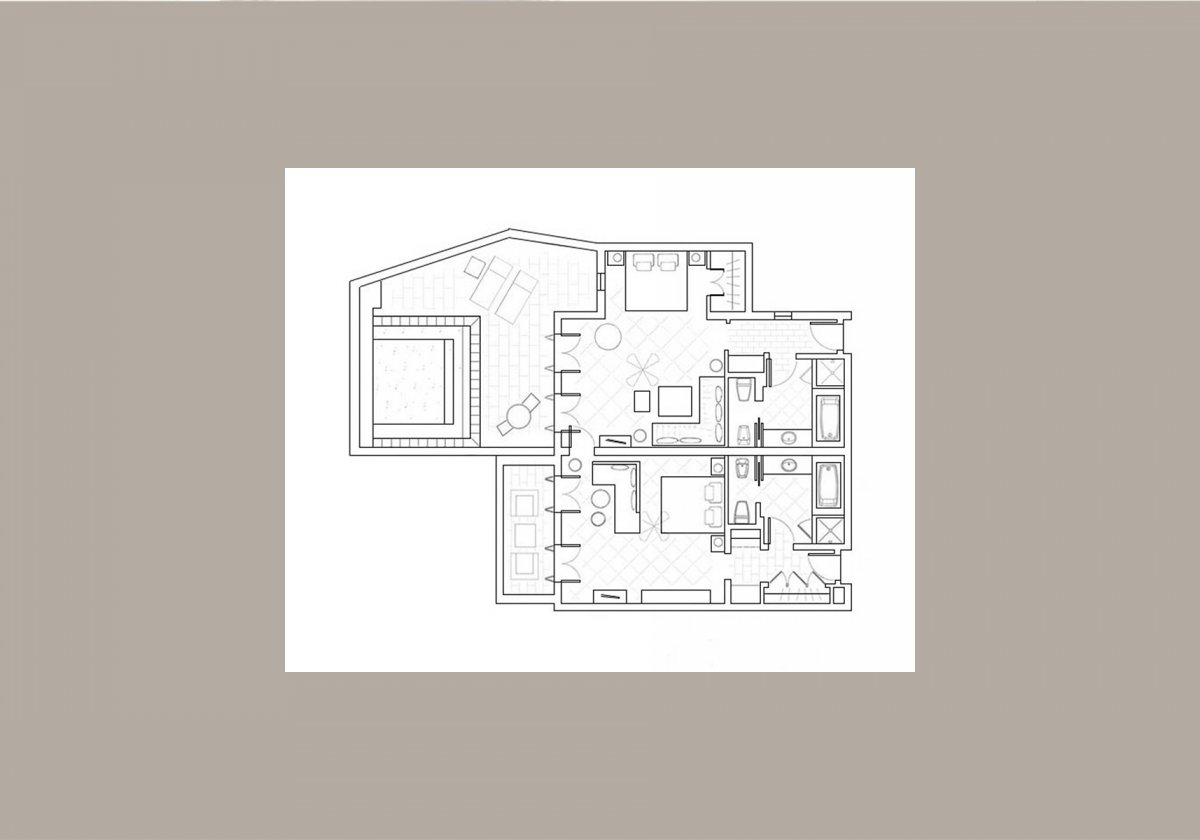 Interconnecting Junior Suite with Pool & Garden Studio with Sea View - plan apartamentu